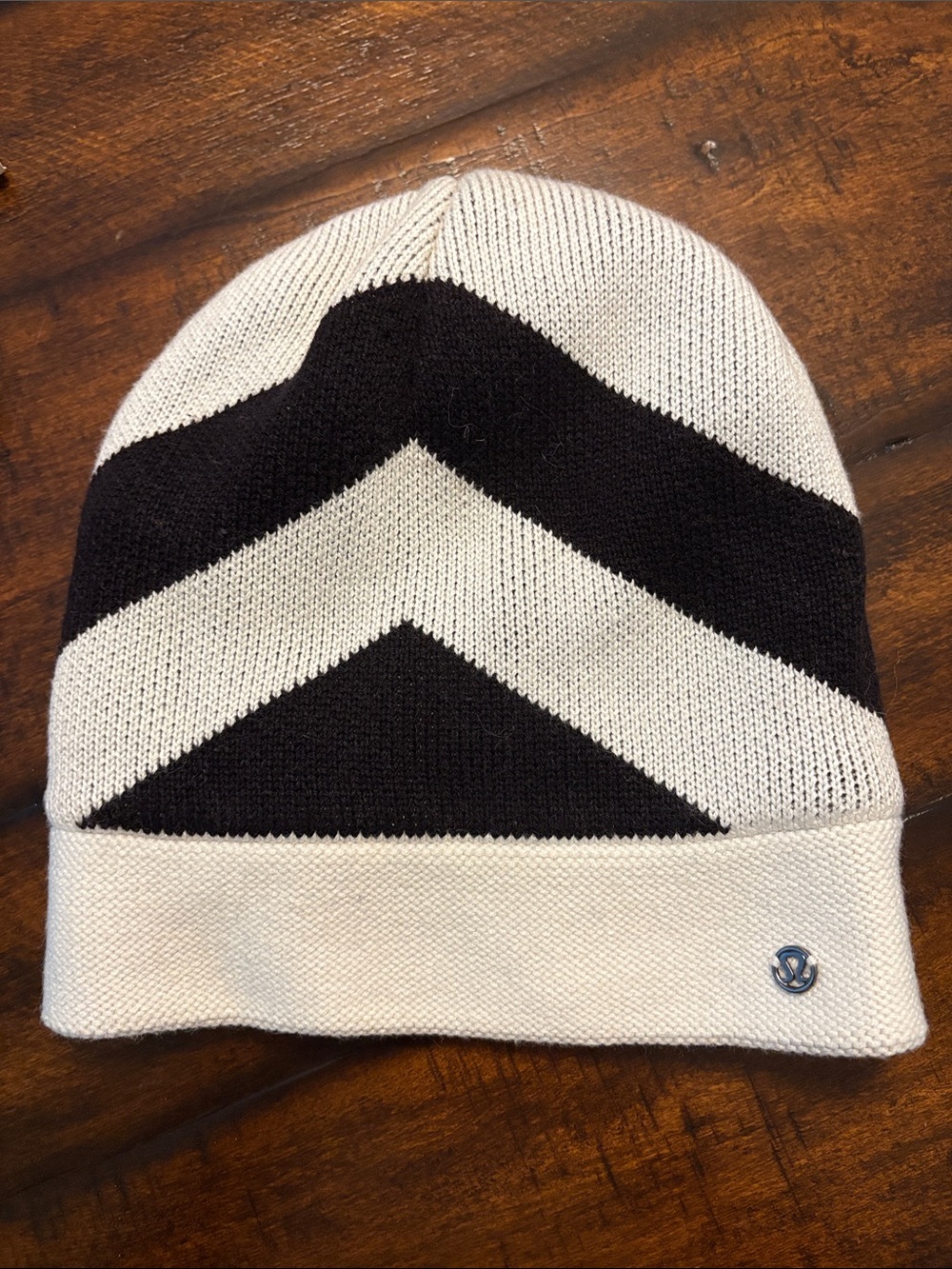 Black & White Chevron Beanie with Logo